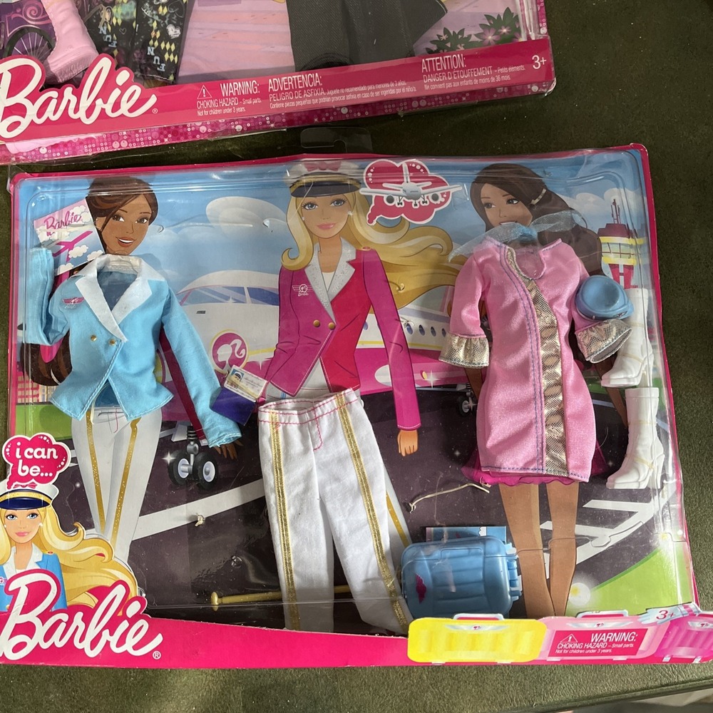 BARBIE 2 Sets Of Clothes Fashions Pilot Stewardess Plus Ken Outfits +Box Damage